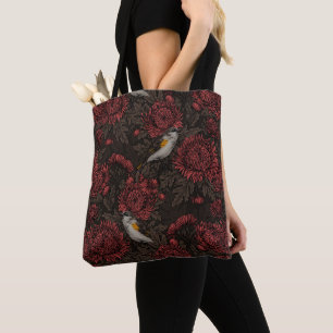 Bolso De Tela Redstart en crisantemos en marrón y rojo