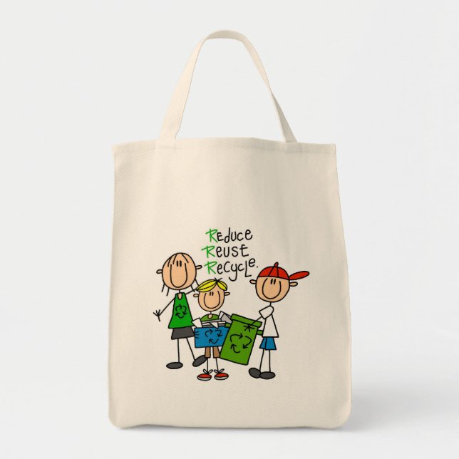 Bolso De Tela Reduzca, reutilice, recicle las camisetas y los (Frente)