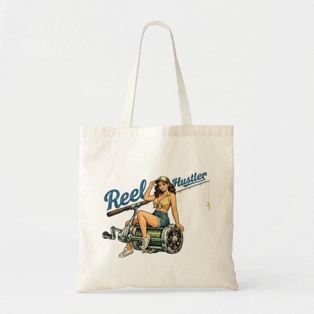 Bolso De Tela Reel Hustler Retro Fishing Pin-Up | Arte Divertido (Frente)