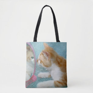Bolso De Tela reflejo de gato tabby en espejo