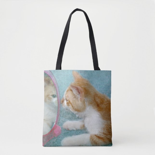 Bolso De Tela reflejo de gato tabby en espejo (Anverso)