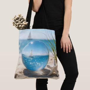 Bolso De Tela Reflejo del océano en una bola de lente