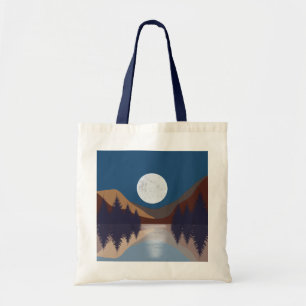 Bolso De Tela Reflexión de la luna del bosque del paisaje del ab