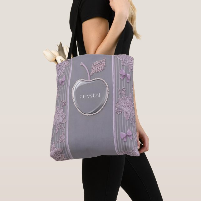 Bolso De Tela Regalo boda Crystal On Purple Lace Arte de IA (Detalle)