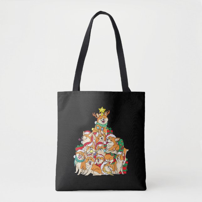 Bolso De Tela Regalo de árbol de Navidad Corgi Dog (Anverso)