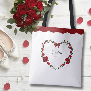 Bolso De Tela Regalo de Boda Rosa Roja Elegante Novia a Ser