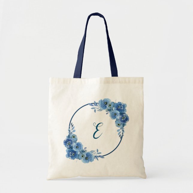 Bolso De Tela Regalo de boho floral azul marino personalzate (Frente)
