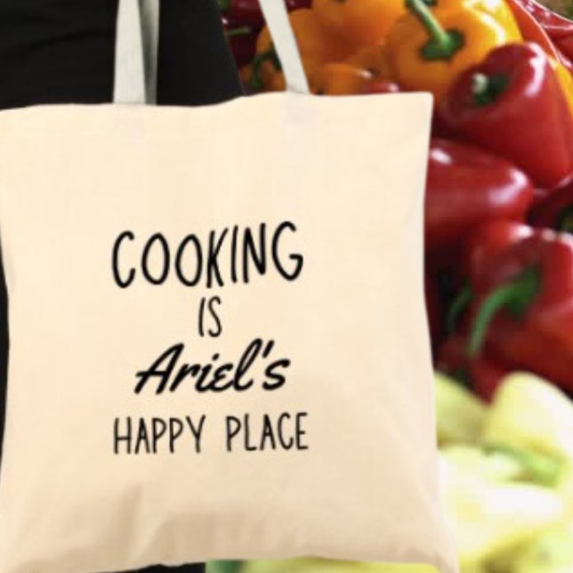 Bolso De Tela Regalo de cocina personalizada Happy Place Cook Fo (Shop now and cook up some smiles with this thoughtful gift!)