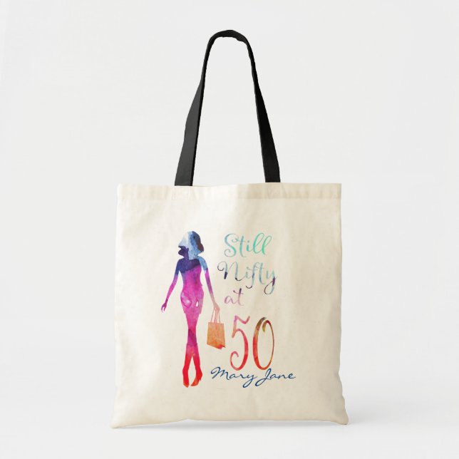 Bolso De Tela Regalo de cumpleaños número 50 de acuarela (Frente)