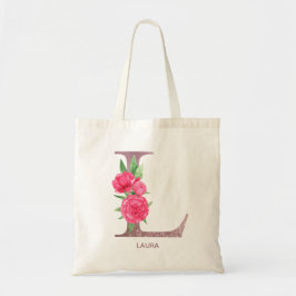 Bolso De Tela Regalo de dama de honor con inicial de rosa elegan