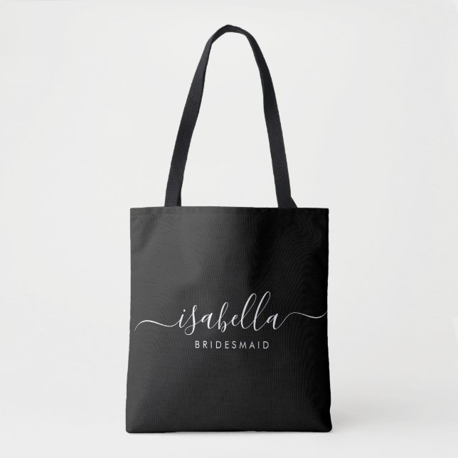 Bolso De Tela Regalo de dama de honor negro personalizado (Anverso)
