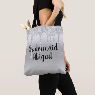 Bolso De Tela Regalo de Dama de Honor Plateado con Brillo