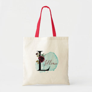 Bolso De Tela Regalo de ducha de novia floral L de Borgoña perso