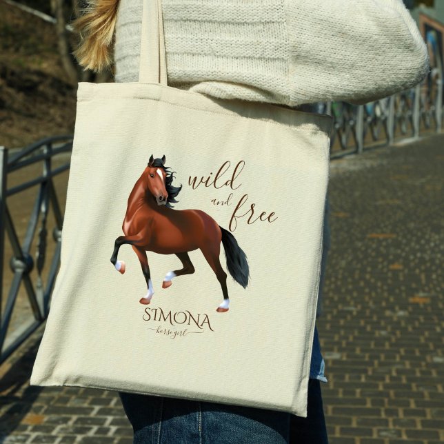 Bolso De Tela Regalo de fiesta de chicas de caballos salvajes y  (Hackney horse wild and free personalized name tote bag, horse lovers gifts horse party favors)