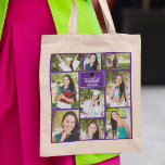 Bolso De Tela Regalo de graduación de Collage de fotos de moda m<br><div class="desc">Este moderno collage de fotos de graduados de grado superior morado incluye tus 9 fotografías favoritas de estudiantes. Este diseño de graduación presenta una elegante tipografía de oro de tu nombre de instituto o colegio para la clase de 2025. Personalizar este regalo de keepsake con tu año de graduación por...</div>