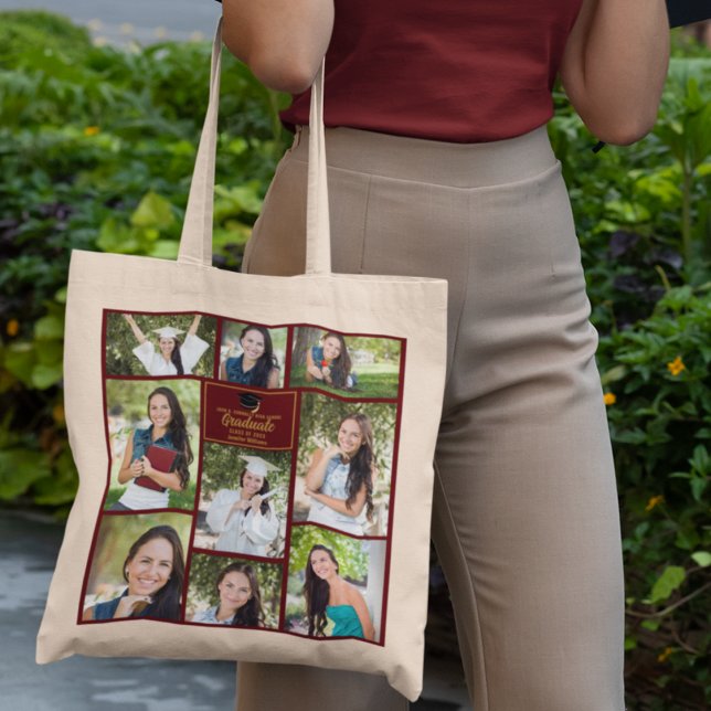 Bolso De Tela Regalo de graduación de Collage de fotos maroon Go (Subido por el creador)