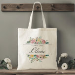 Bolso De Tela Regalo de la Boda de la flor rosa Rubor<br><div class="desc">Bolsa de té diseñada por personalizados para su chica florido con un nombre personalizado con un elegante diseño de ramo de rosa rosa y de color dorado.</div>