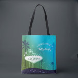Bolso De Tela Regalo de la dama de honor Boda de moda Las Vegas<br><div class="desc">Hermoso ilustracion del letrero de tiras de Las Vegas, palmeras, estrellas brillantes y fondo azul cian diseñado en las bolsas de regalo de las damas de honor personalizado. Perfecto para su boda temática de Las Vegas, ducha de novia, fiesta de aniversario, compromiso o despedida de soltera. (En esta tienda, Bridal...</div>