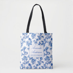 Bolso De Tela Regalo de la dama de honor de la Chinoiserie azul