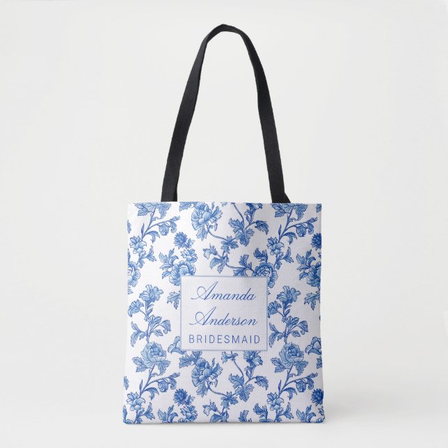 Bolso De Tela Regalo de la dama de honor de la Chinoiserie azul  (Anverso)