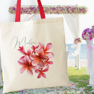 Bolso De Tela Regalo de la dama de honor rosa Plumeria personali