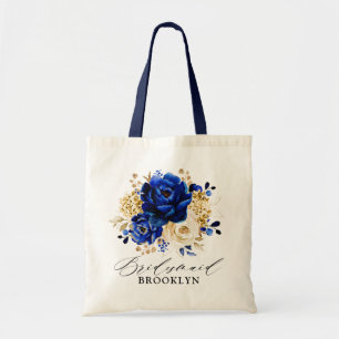Bolso De Tela Regalo de la dama de honor Royal Blue Yellow Gold