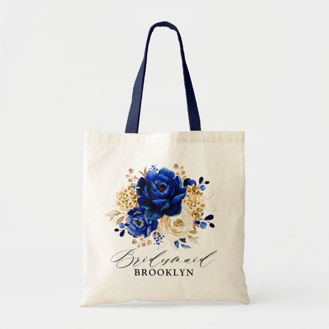 Bolso De Tela Regalo de la dama de honor Royal Blue Yellow Gold  (Frente)