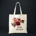 Bolso De Tela Regalo de la Madre Floral Caída de la Novia Boda<br><div class="desc">Boda de otoño El bolso de tote Madre de la novia representa un diseño de acuarela floral otoñal con naranja quemado elegante,  flores rosadas y vegetación. La bolsa puede ser personalizada para tu fiesta nupcial.</div>