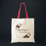 Bolso De Tela Regalo de la novia floral de color rojo borgoña<br><div class="desc">Color de agua romántico color borgoña Boda rudo floral de la Marina roja floral Boho / ducha de novia saco de regalo de dama de honor. Perfecto para un boda de otoño/verano. El diseño presenta un impresionante ramo de burdeos / Marsala , melocotón , flores navales con hojas a juego....</div>