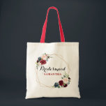 Bolso De Tela Regalo de la novia floral de color rojo borgoña<br><div class="desc">Color de agua romántico color borgoña Boda rudo floral de la Marina roja floral Boho / ducha de novia saco de regalo de dama de honor. Perfecto para un boda de otoño/verano. El diseño presenta un impresionante ramo de burdeos / Marsala , melocotón , flores navales con hojas a juego....</div>