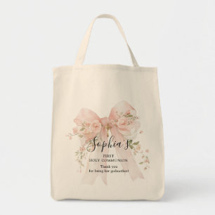 Bolso De Tela Regalo de Madrina Primera Comunión Lazo Rosado Ros