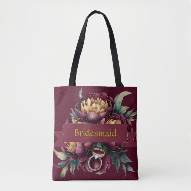 Bolso De Tela Regalo de Marsala Red and Gold Peony Bridesmaid Fa (Anverso)