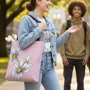 Bolso De Tela Regalo de Navidad Boho Watercolor Daisy Floral Ros