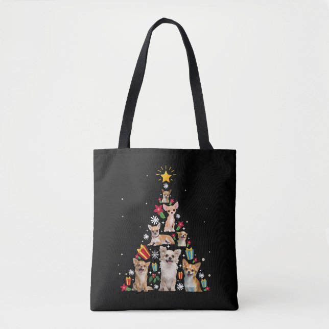 Bolso De Tela regalo de navidad de árbol de navidad chihuahua (Anverso)