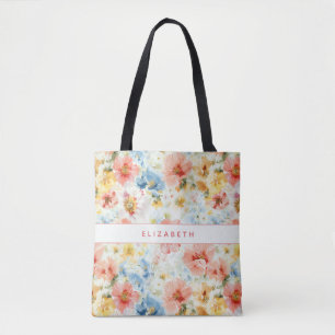 Bolso De Tela Regalo de nombre floral de acuarela Cottagecore Fl