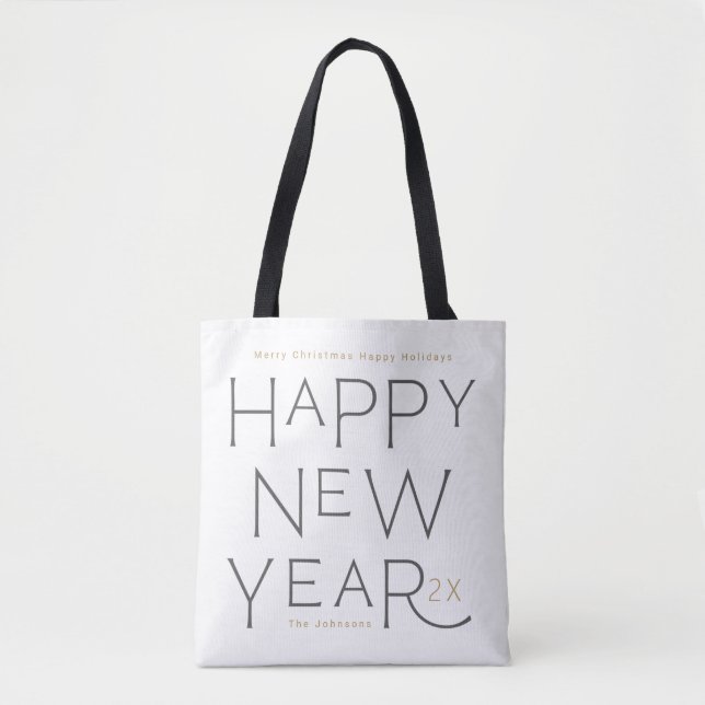Bolso De Tela Regalo de Personalizado escrito a mano gris de Año (Anverso)
