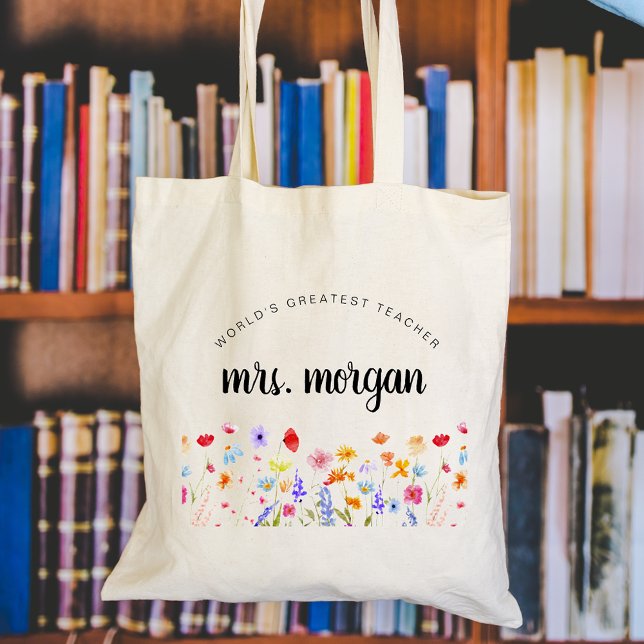 Bolso De Tela Regalo de profesor de guardería Rainbow Wildflower (Subido por el creador)