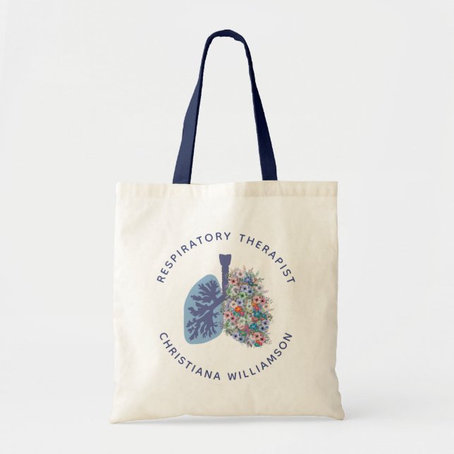 Bolso De Tela Regalo de pulmones florales de terapeuta respirato (Frente)