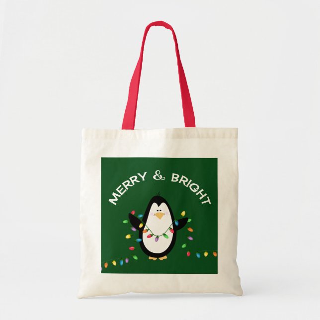 Bolso De Tela Regalo de vacaciones del navidad del pingüino de (Frente)