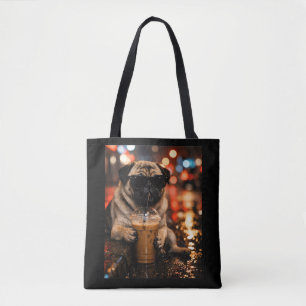 Bolso De Tela Regalo divertido para amantes de pug que beben caf