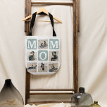 Bolso De Tela Regalo moderno multifotográfico de cuadrícula cúpu<br><div class="desc">Crea tu propio bolso de tote MOM con este collage y texto multifotográfico moderno. El diseño incluye 6 fotografías con cuadrados de esquina curvados con el texto MOM en bloques verde azulados que se pueden cambiar a cualquier color. Al revés el texto 'La mejor mami del mundo' con una linda...</div>