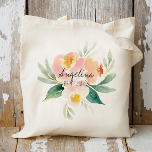 Bolso De Tela Regalo para damas de honor floral melocotón y rubo
