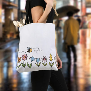 Bolso De Tela Regalo Personalizado Abeja y Flores Coloridas