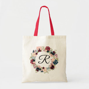 Bolso De Tela Regalo personalizado boho floral burgundy y navy