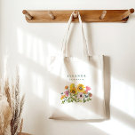 Bolso De Tela Regalo personalizado de dama de honor de acuarela<br><div class="desc">Bolso de regalo de dama de honor floral de acuarela amarillo girasol y rosa</div>