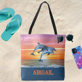 Bolso De Tela Regalo personalizado de delfín en la playa del océ