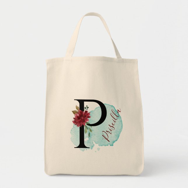 Bolso De Tela Regalo personalizado de ducha de novia con flores  (Frente)
