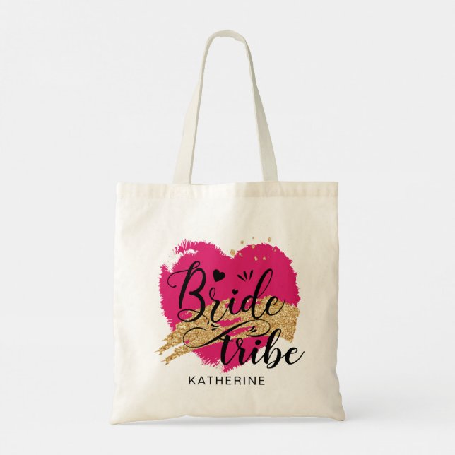 Bolso De Tela Regalo personalizado de la tribu de novias rosadas (Reverso)