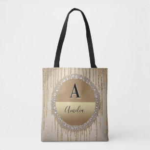 Bolso De Tela Regalo personalizado de monograma de oro para boda