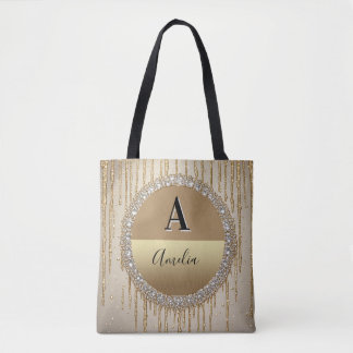 Bolso De Tela Regalo personalizado de monograma de oro para boda